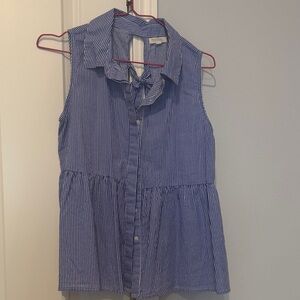 Blue Striped Sleeveless Blouse